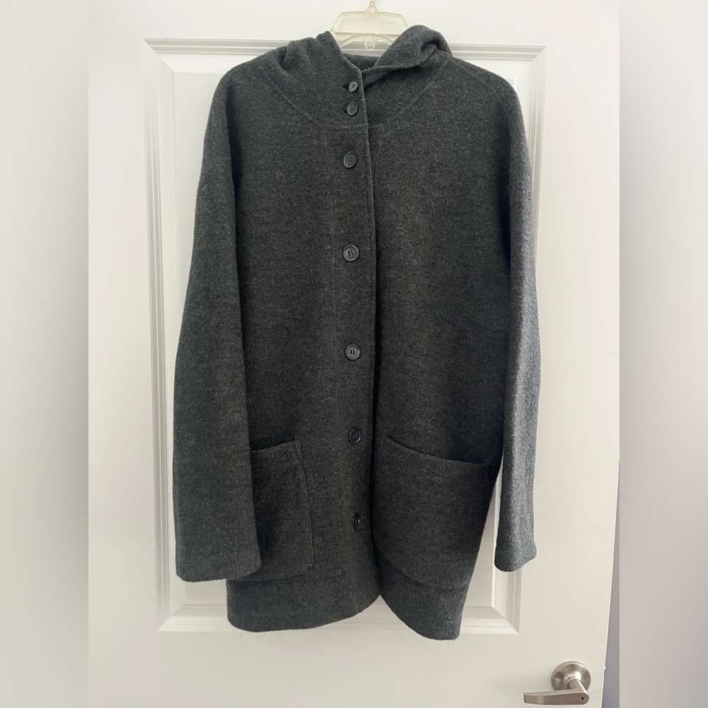 Jones New York Dark Gray Buttoned Wool Coat